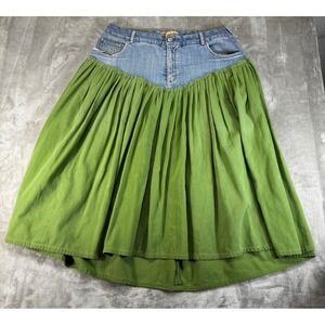 Just My Size Upcycled Denim Maxi Skirt Women 38x34 Green Blue Boho JM163S